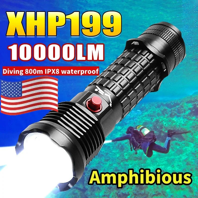 Professional Diving Torch XHP199 Scuba Flashlight Underwater Torch Light