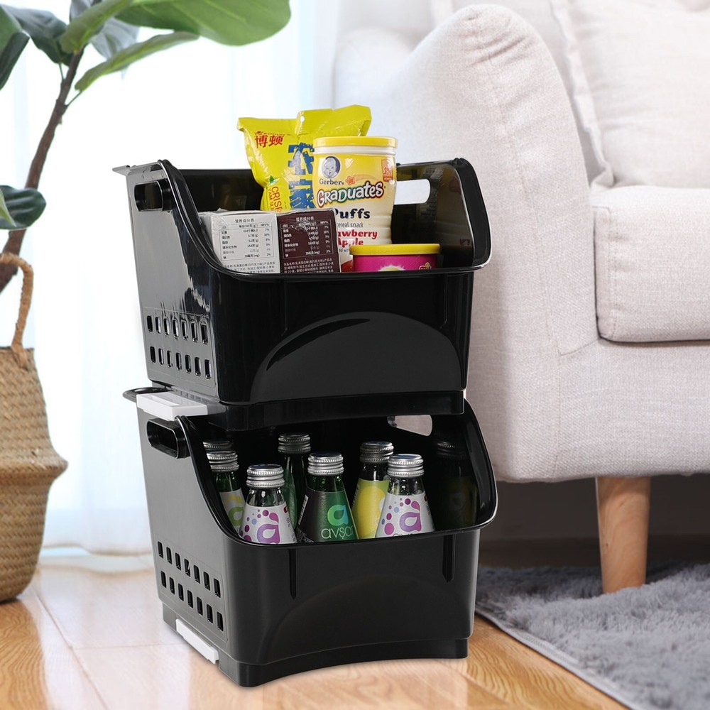 Cand 3-Pack Black Plastic Stacking Organizer Basket, Plastic Stackable Basket