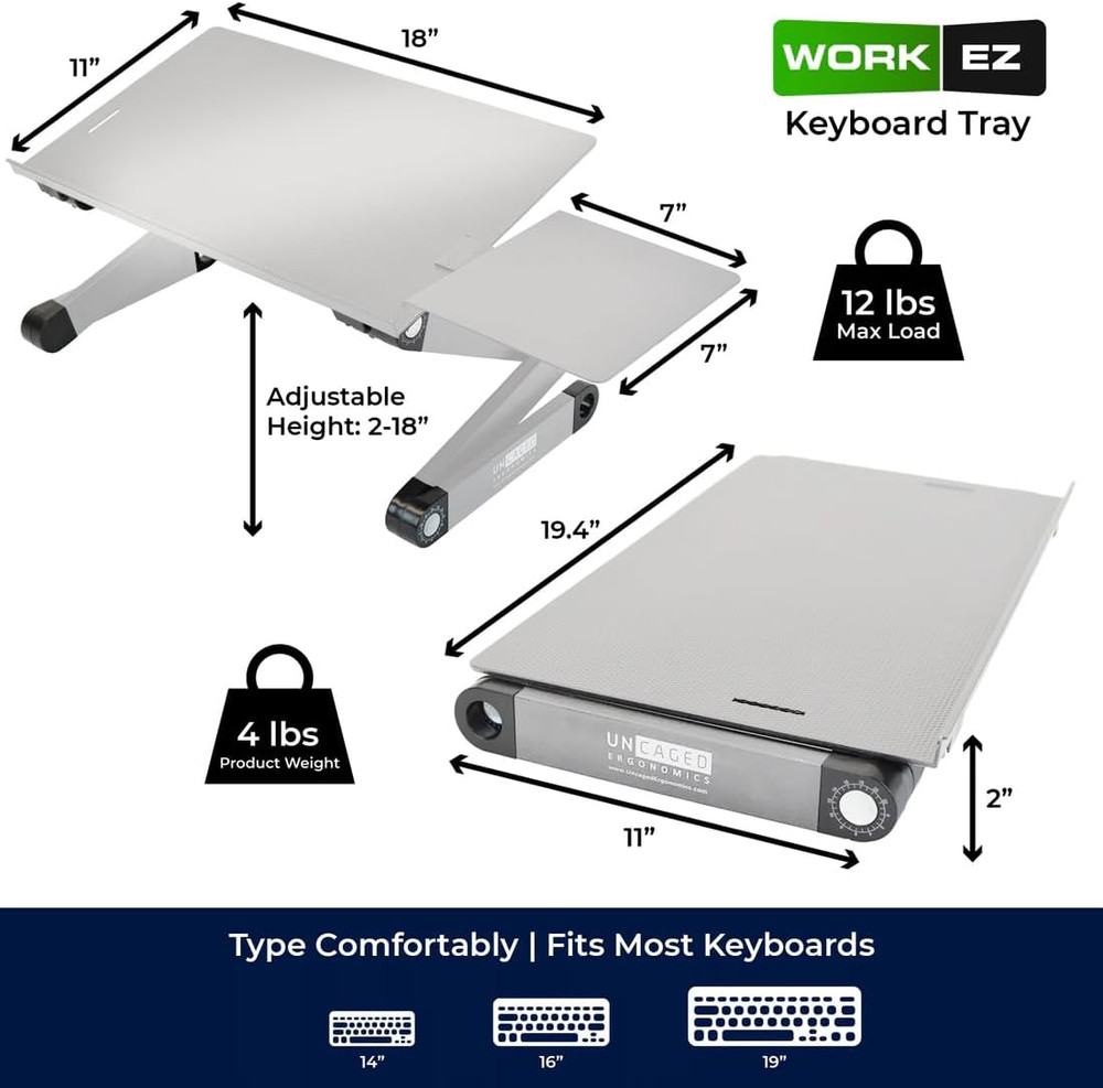 Adjustable Keyboard Tray, Silver, Keyboard Tray, Ergonomic, Wrist Support, Porta