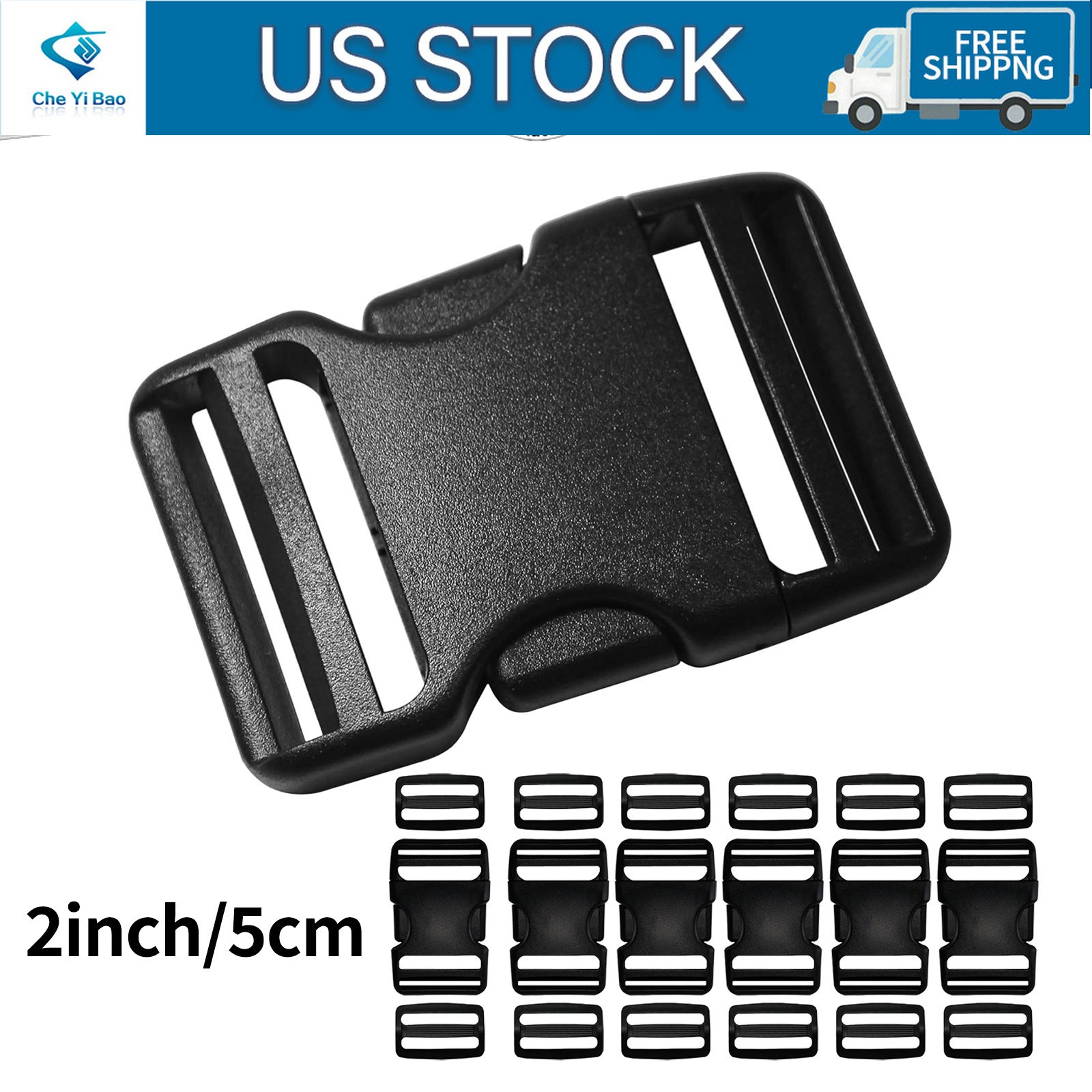 6Set Buckles for Nylon Webbing Straps 2", Quick Side Release Plastic Buckles Cli
