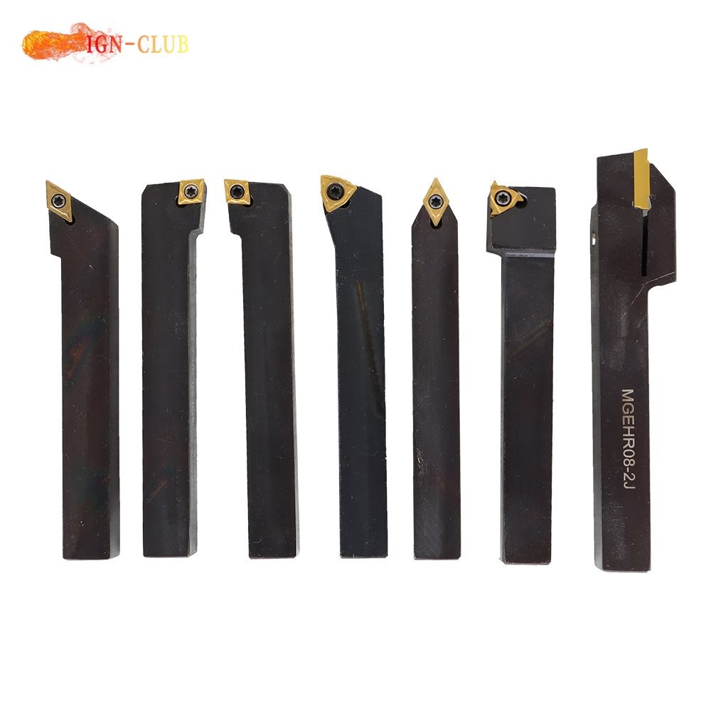 7Pcs Carbide Indexable Turning Tool 1/2" Lathe Tool Bit Thread Insert Holder Kit