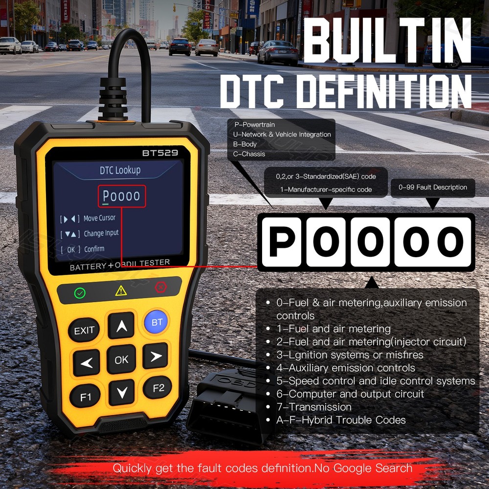 BT529 OBD2 Scanner OBD Code Reader Car Diagnostic Tool Check Engine Fault