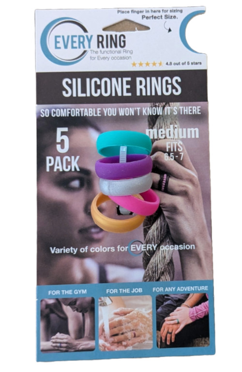 Ever Ring Silicone Rings 5 pack Medium Fits ring size  6.5 - 7