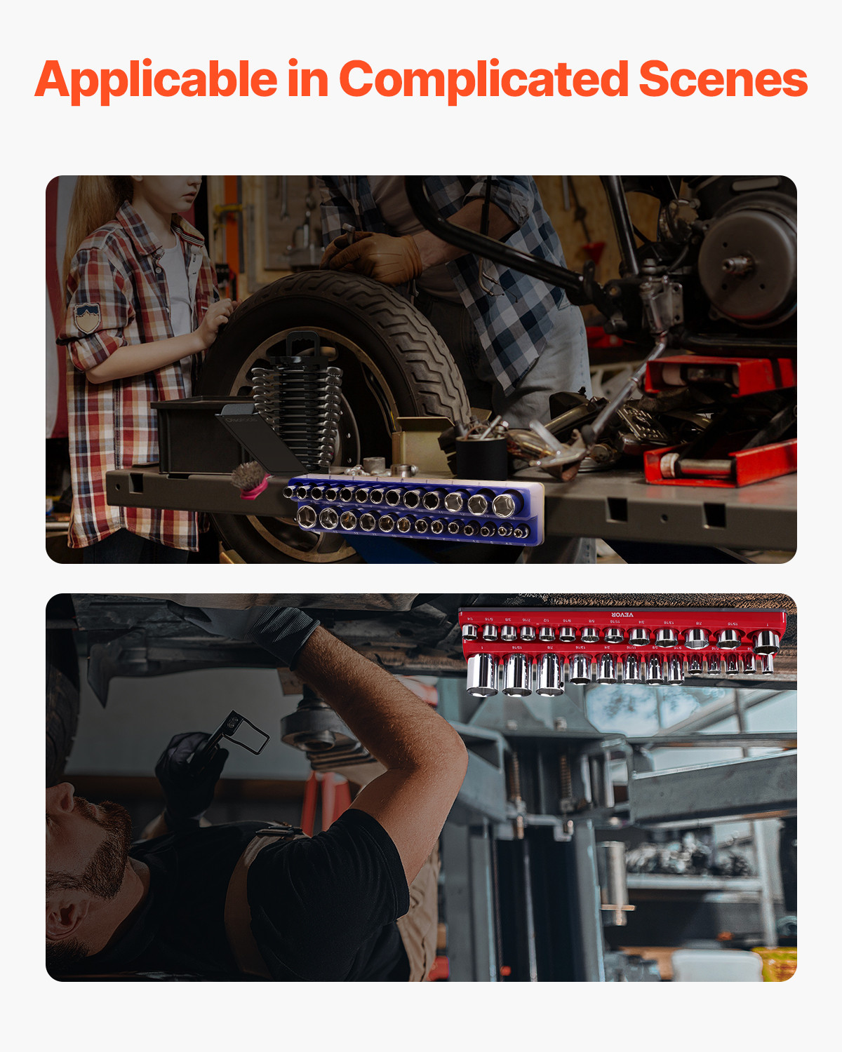 VEVOR Magnetic Socket Organizer Set 6PCS Socket Trays Blue & Red for Metric SAE