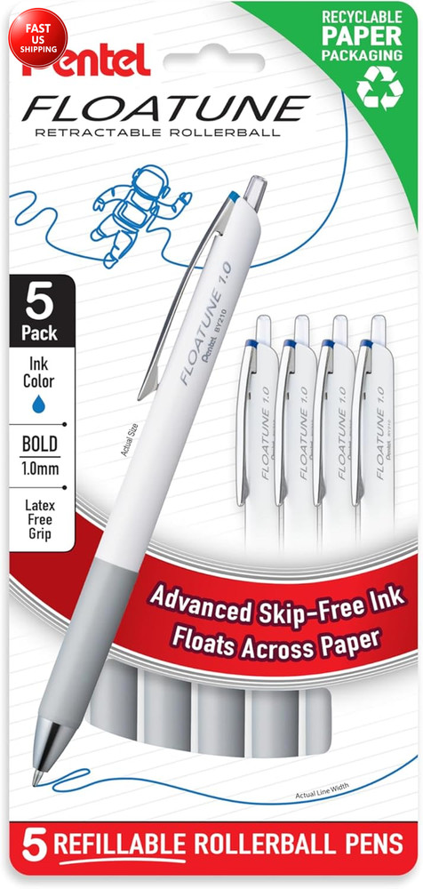Floatune Retractable Rollerball, 1.0Mm Bold Point, Blue Ink, 5-Pk (BY210PF5C)