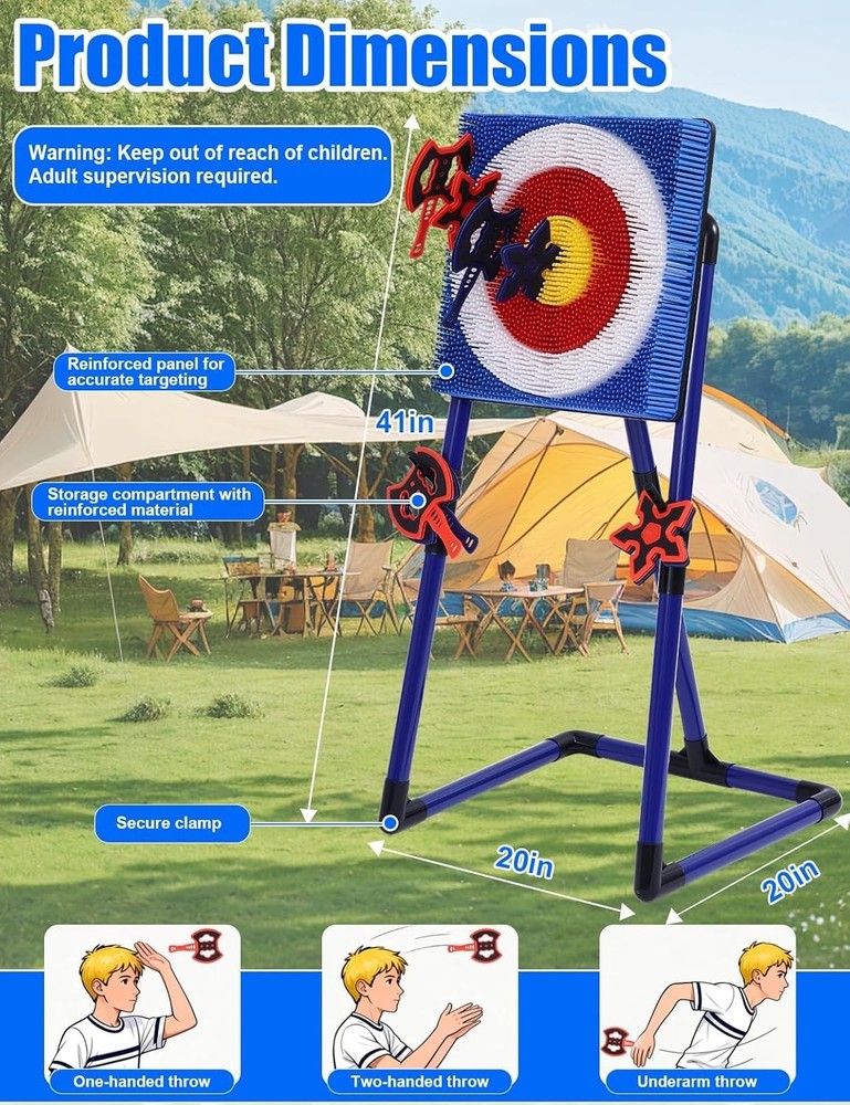 Axe Throwing Game for Backyard,Portable Bristle Target Set with 4 Axes & 4 Da...