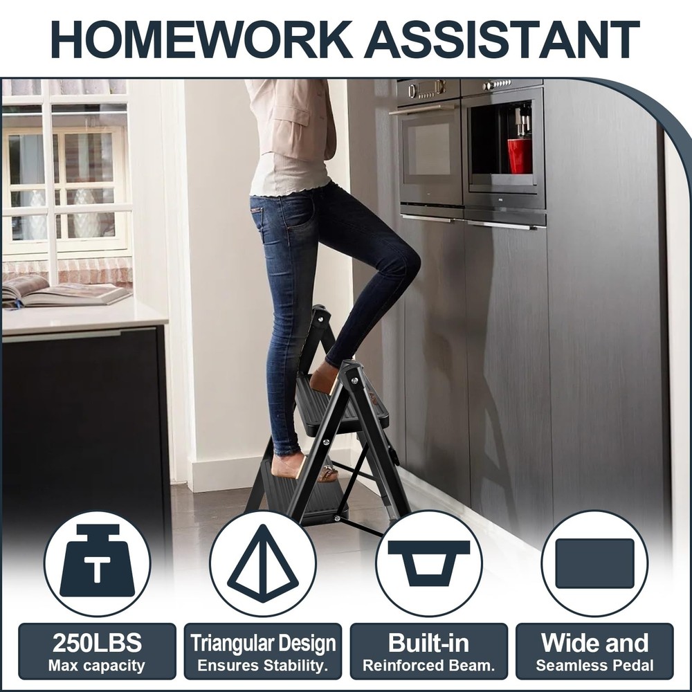 2-Step Ladder, Folding Step Stool for Kitchen/Closet/Garage, Sturdy & Lightwe...