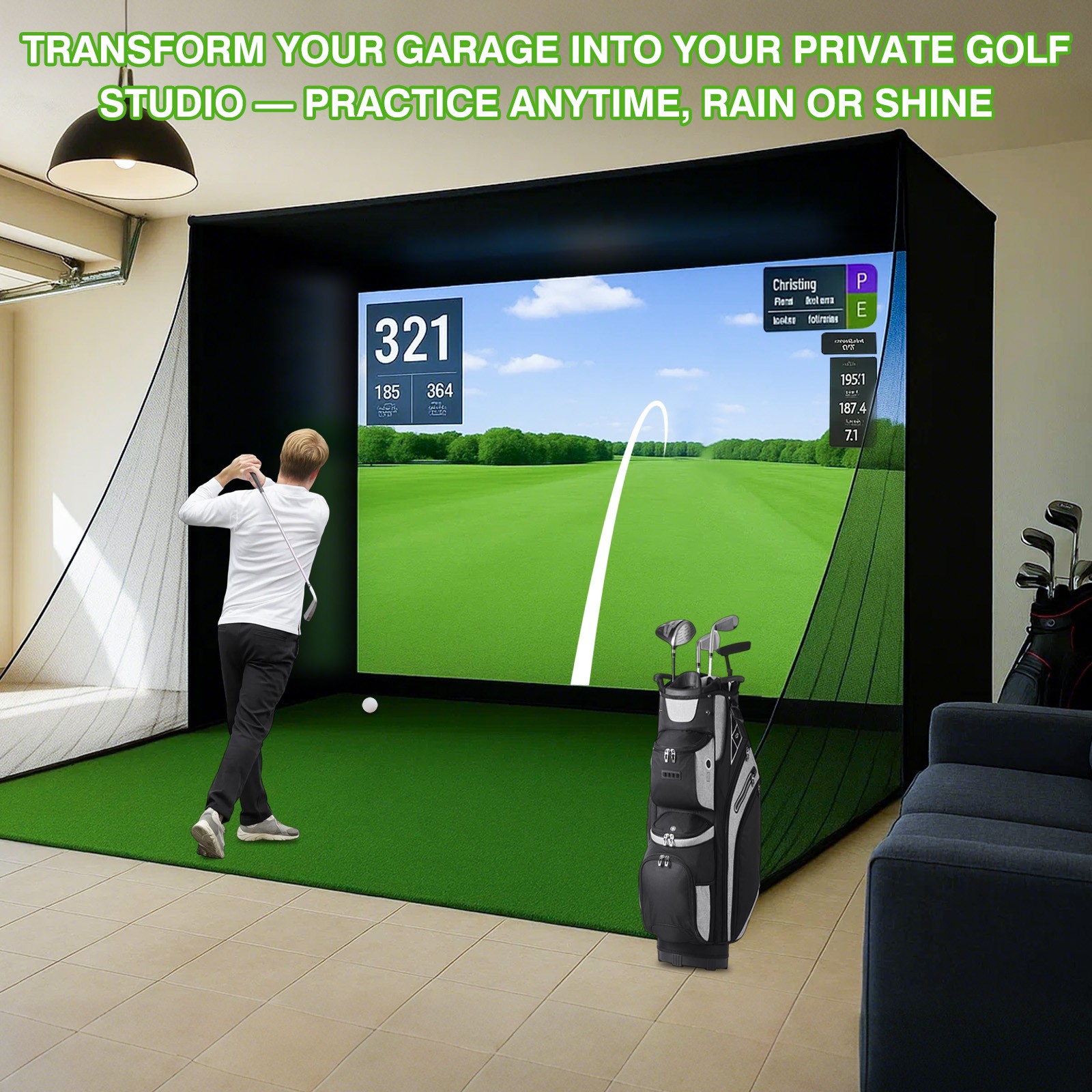 10 × 8 ft Enhanced Edition Golf Simulator Enclosure Nets Sturdy Indoor Golf Cage