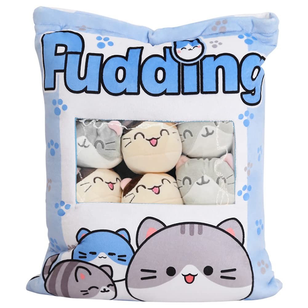 Nenalayo Cute Kitty Cat Snack Pillow Pudding 8 Piece Assortment, Blue Kitten