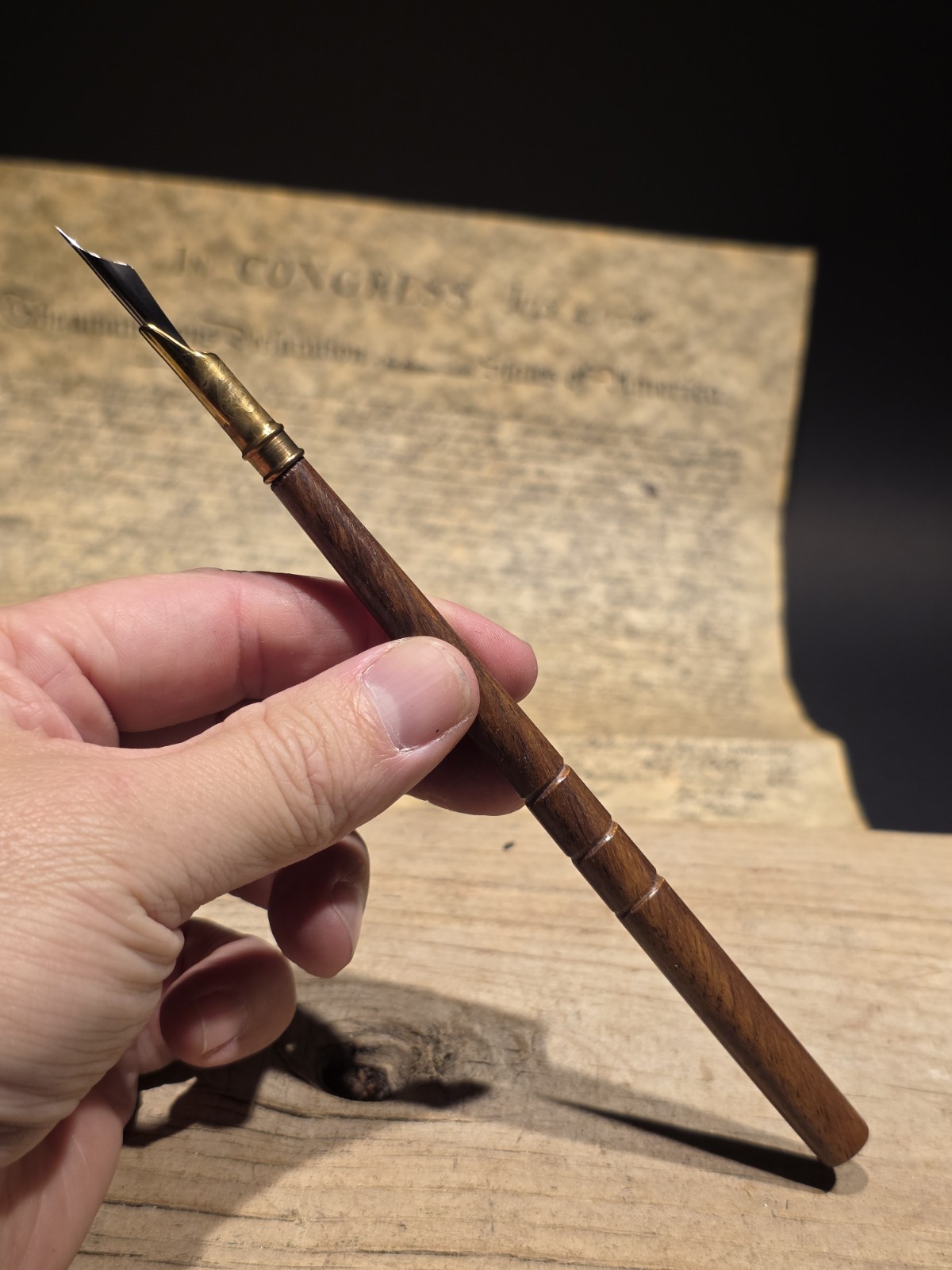 7" Antique Style Wood Turned Single Dip Pen