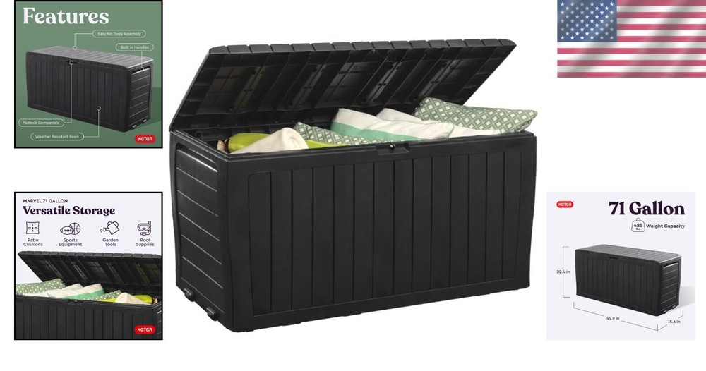 Marvel 71 Gallon Resin Deck Box - Stylish & Secure Storage for Patio Essentials