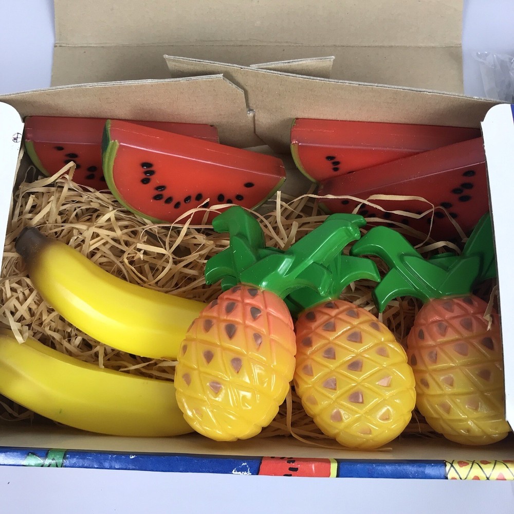 Vtg SLICE O LITE Blow Mold Tropical Fruit Party Patio String Light Set - Missing