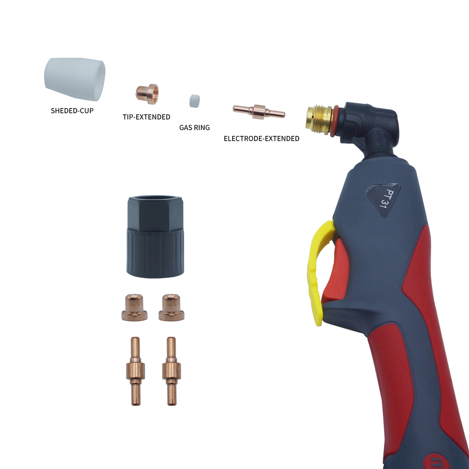 Plasma Cutter Consumables Kit Electrode Tips Nozzle Extended Shroud Shield Cup