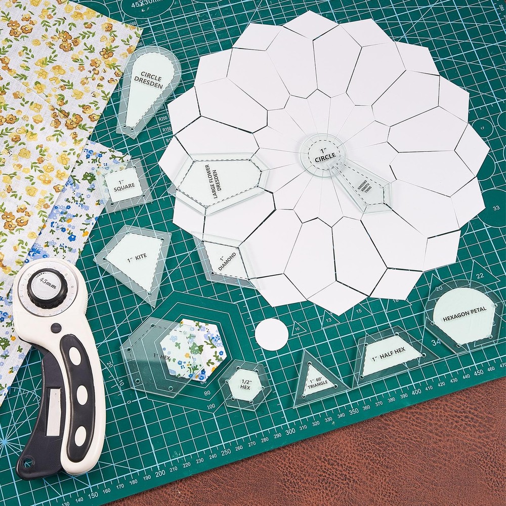 612 Pcs Patchwork Paper Piecing Supplies 12 Shapes Acrylic Patchwork Template...