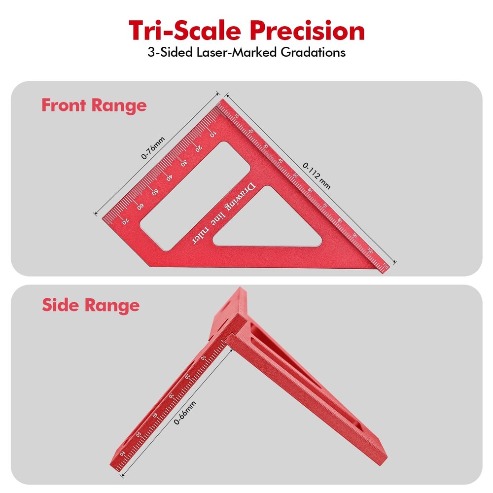 Mini 3D Multi-Angle Measuring Ruler, Precision Metric 45/90 Degree Carpenter ...