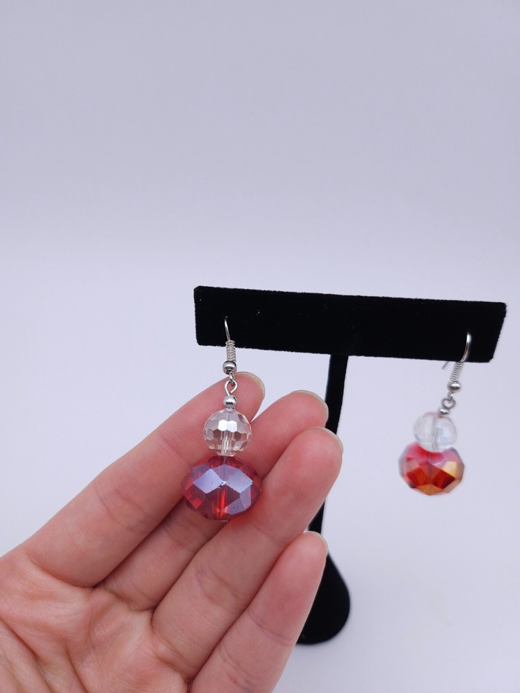 Handmade Red and Whithe beads drop earrings