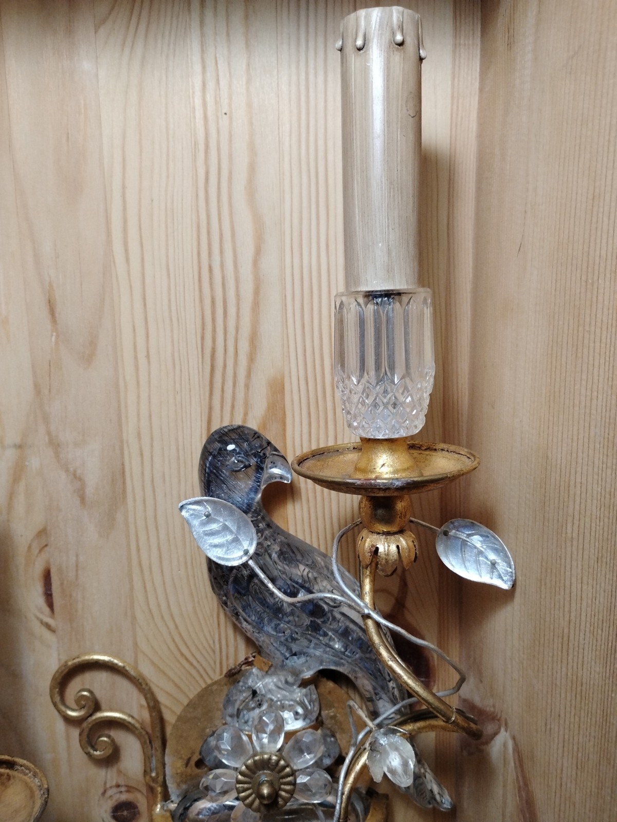 1 Antique Maison Bagues French Crystal Glass Parrot Bird Wall Sconce