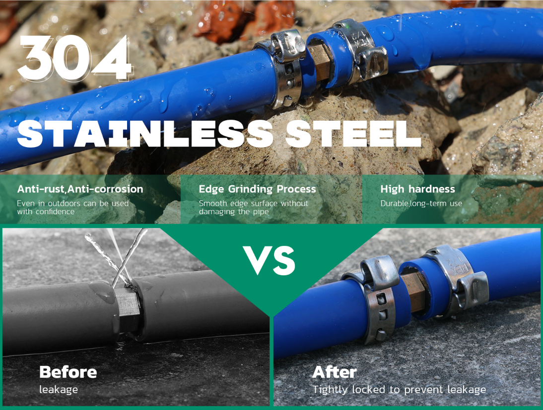 260PCS 304 Stainless Steel Single Ear Stepless Hose Clamps 6.5-21mm Kit or Plier