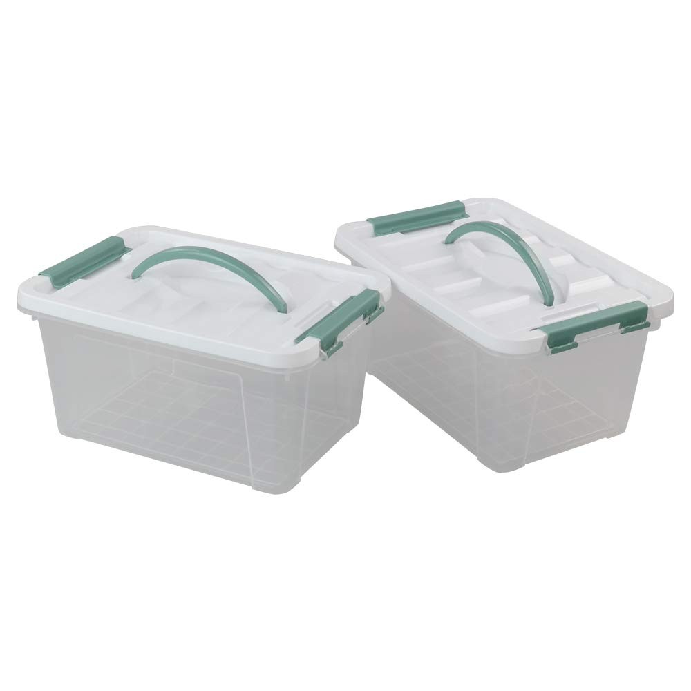 6 Quart Clear Storage Bins with Lid and Green Handle, Multipurpose Stackable ...