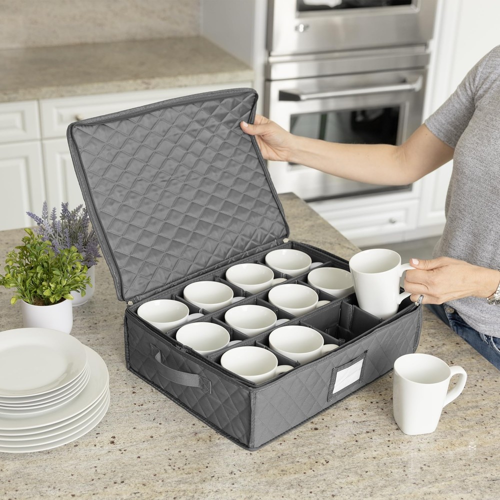 2-Pack China Cup Storage Chests Hold 24 Coffee Cups Mugs Stackable Organizer