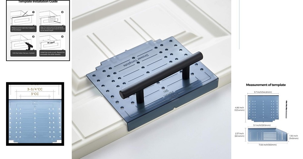 Cabinet Hardware Installation Template Kit with Drill Bit - Black Durable Design