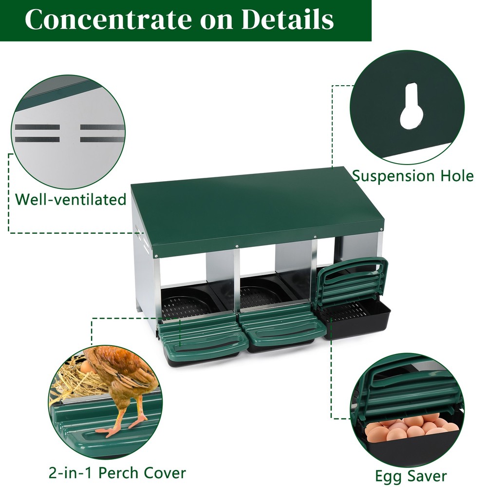 3 Compartment Roll Out Chicken Nesting Box with Plastic Basket, Egg Nest Box Chi