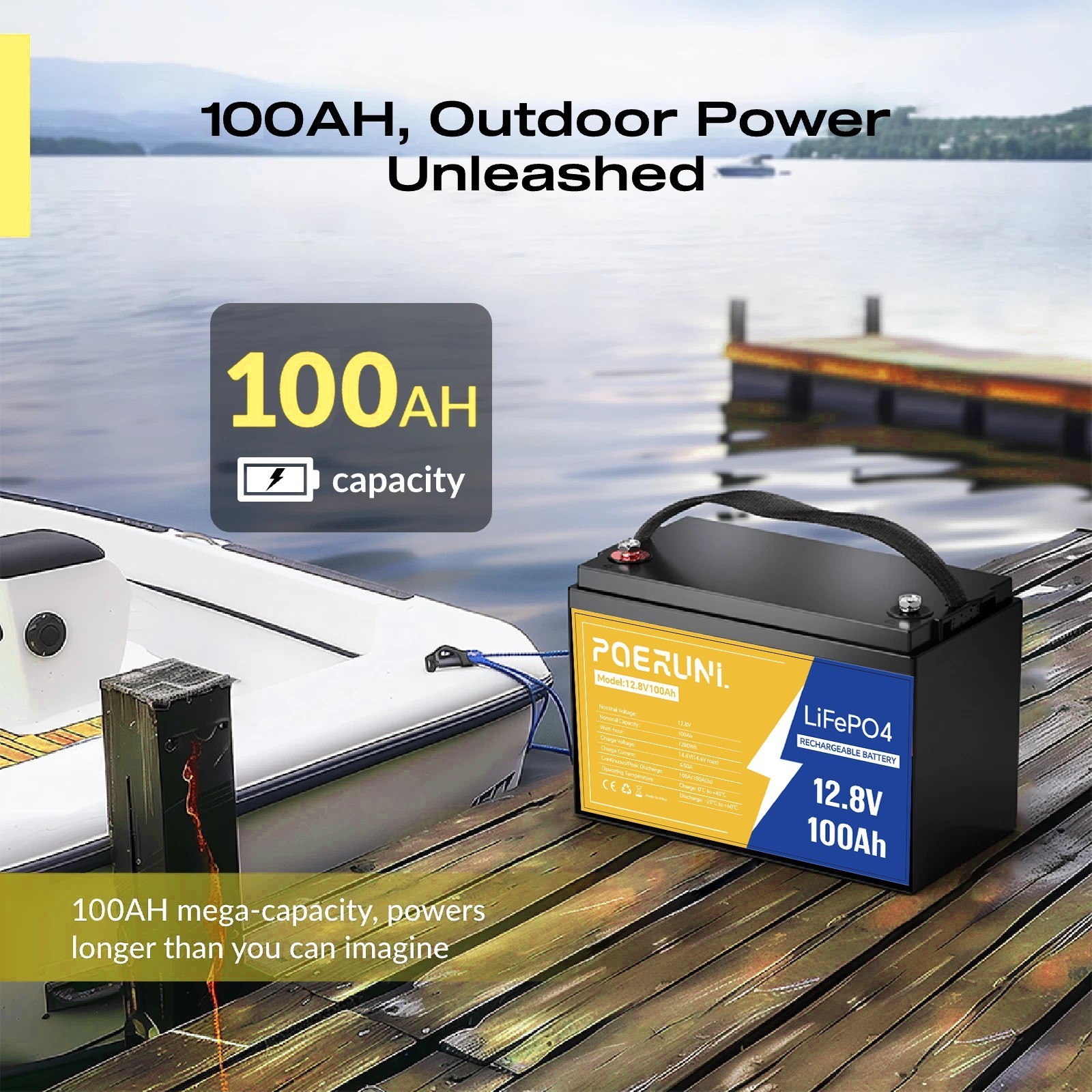 12V 100Ah LiFePO4 Lithium Battery 100AH BMS Solar Deep Cycle RV Camper Marine RV