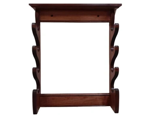 4 Place Sword Rack with Plain Top, Solid Alder wood dark cherry finish