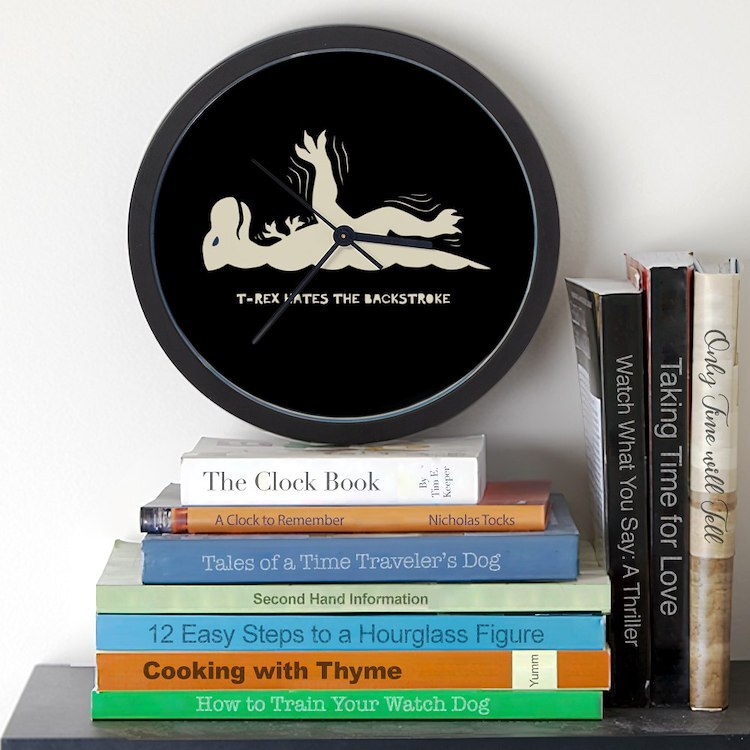 CafePress T Rex Backstroke 10" Wall Clock (1294225837)
