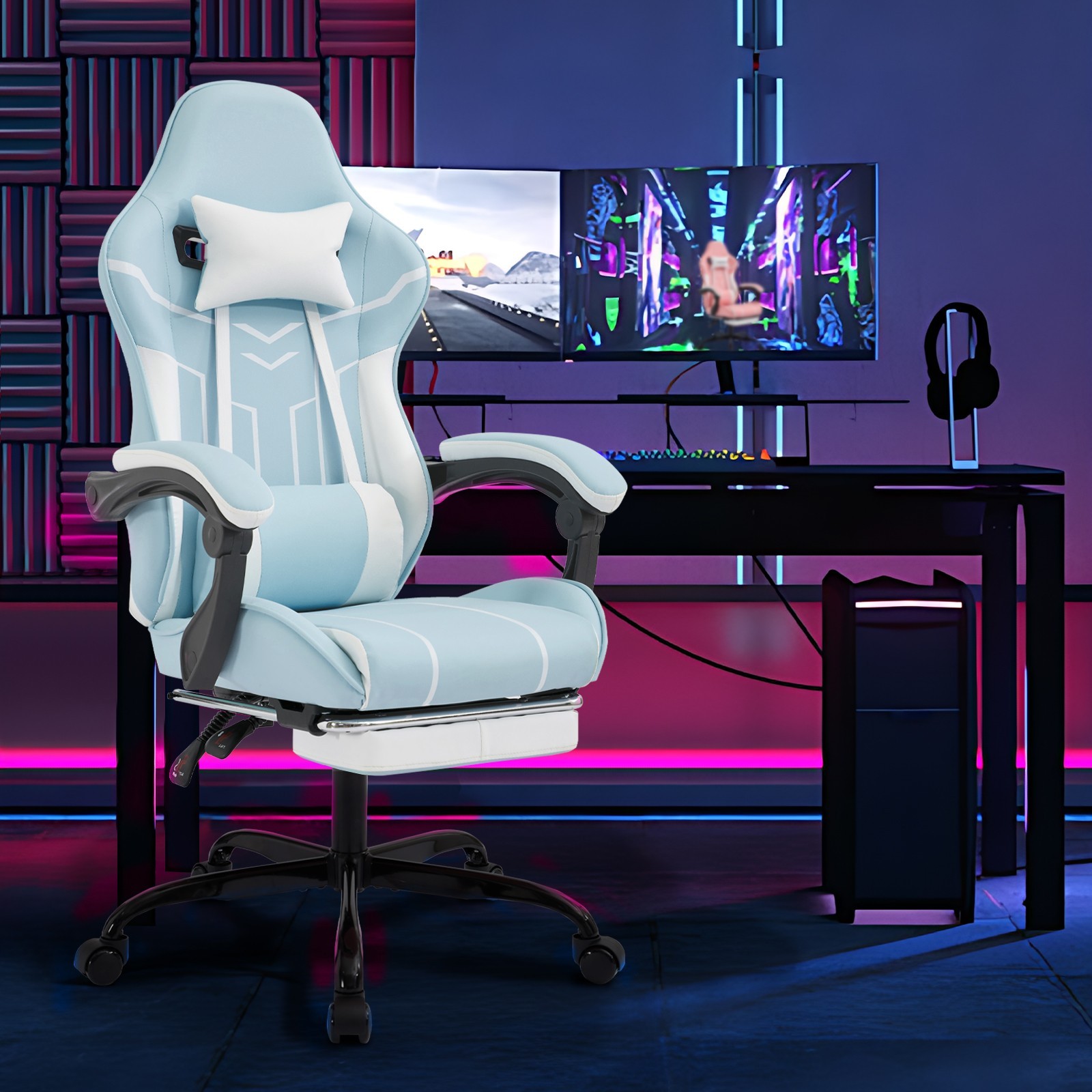 Computer Chair with Footrest and Lumbar Support Height Adjustable Gaming Chair