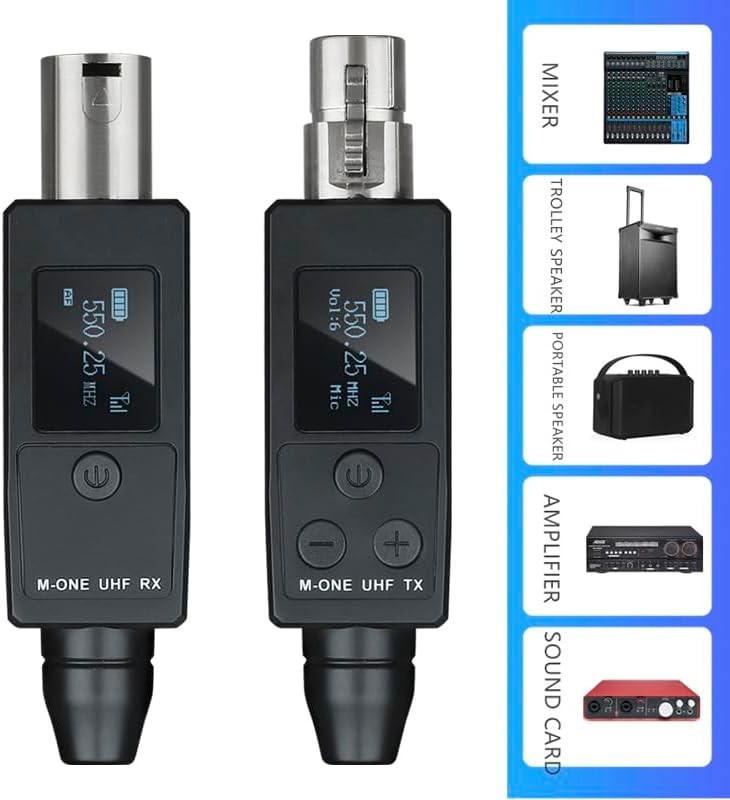 UHF Wireless XLR Transmitter and Receiver Plug-On Wireless Microphone System for