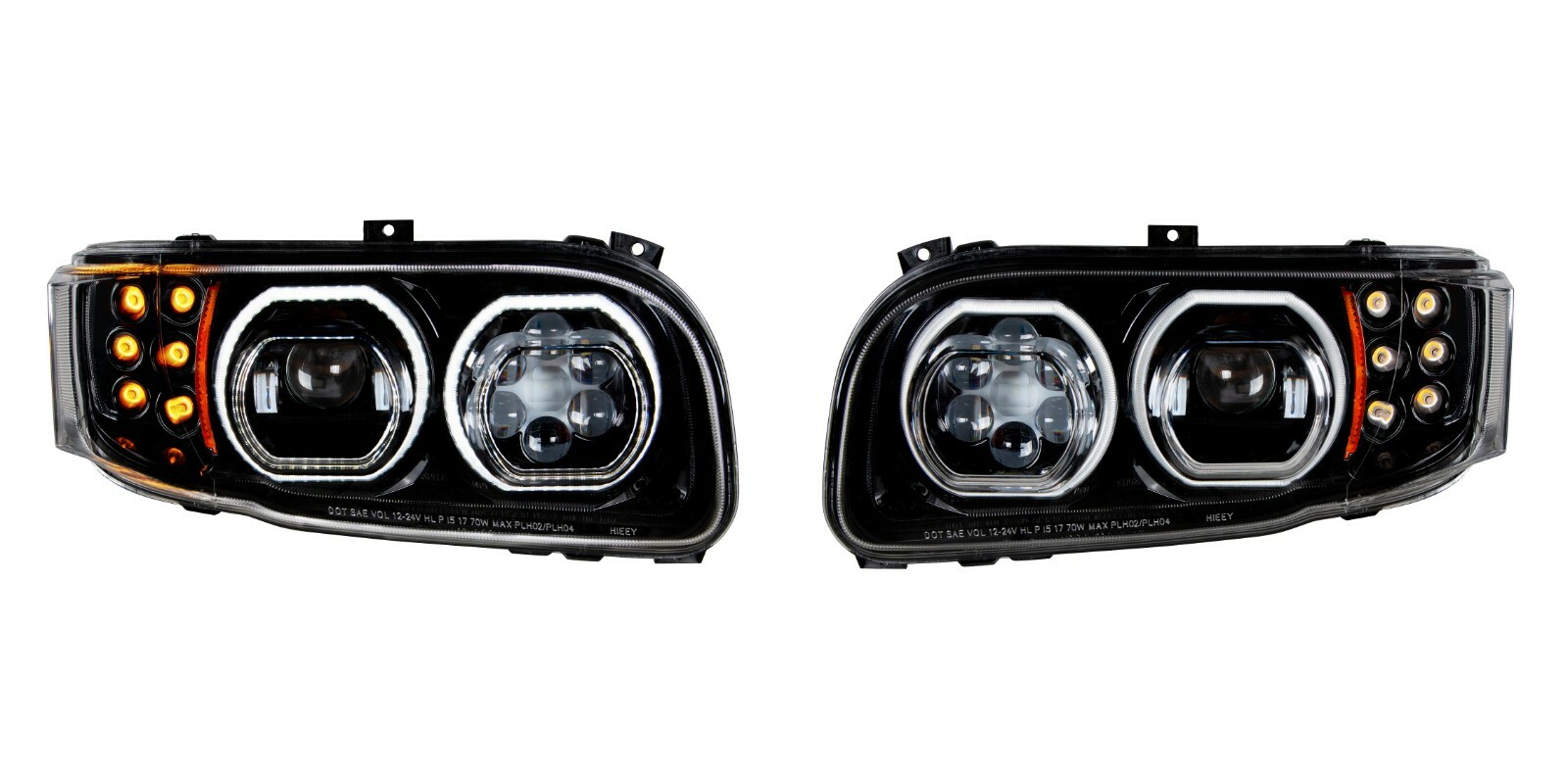 Pair Blackout LED Headlights w/ LED Halos & Turn Signals for Peterbilt 388/389
