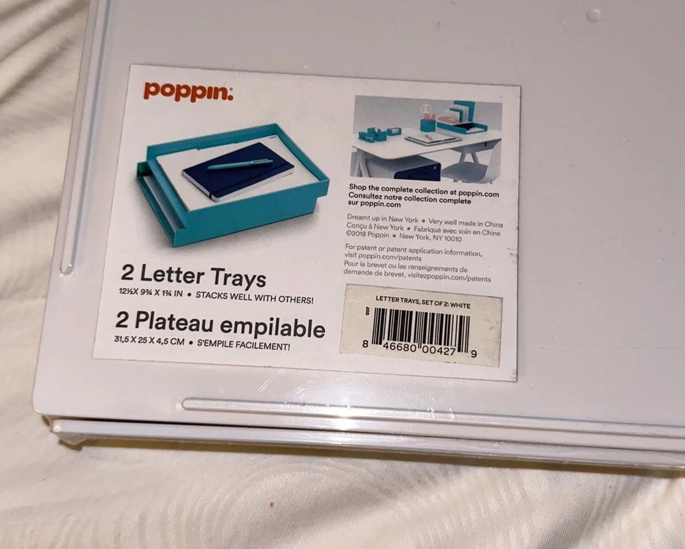 Poppin Front Loading Letter Trays White 2/Pack 100220. New In Packaging.