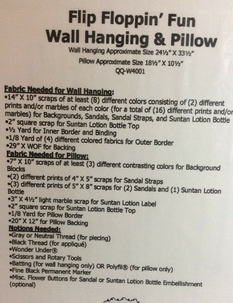 Quilted Quickies Flip Flopping" Fun Wall Hanging & Pillow