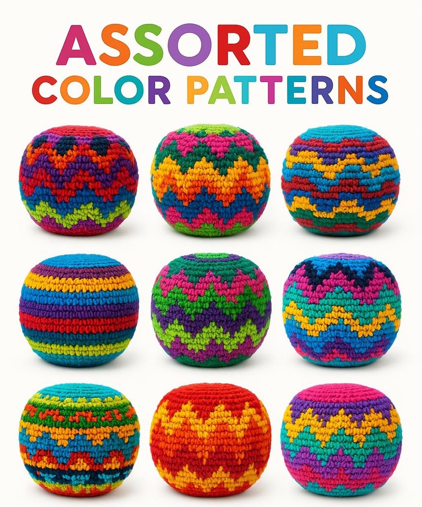 Multicolored Crochet Assorted Geometric Pattern Hacky Ball, Foot Bag Kick Sac
