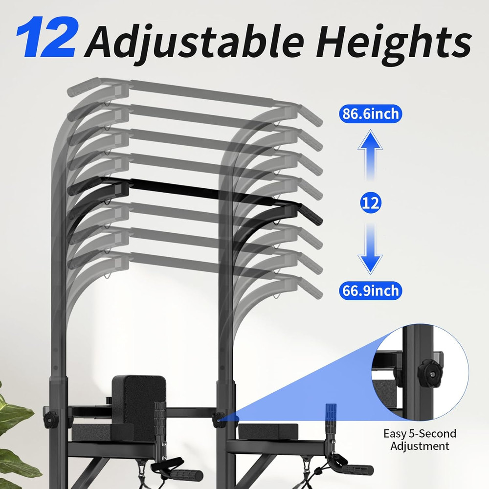 Pull up Bar Power Tower Dip Station, Adjustable Strength Training Equipment for