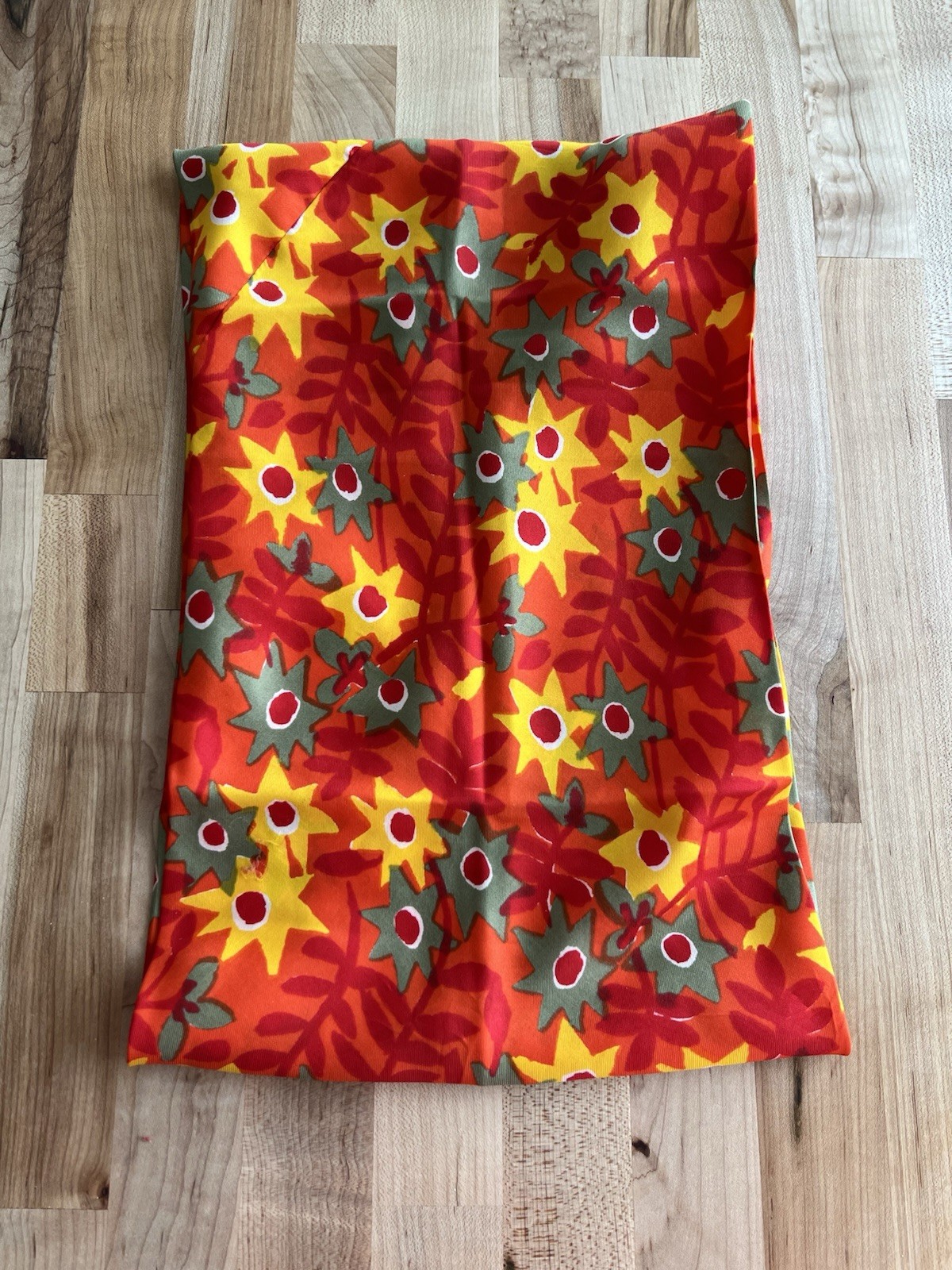 Vera Neumann Vintage Silk Infinity Scarf Floral Orange Red Yellow Made in Japan