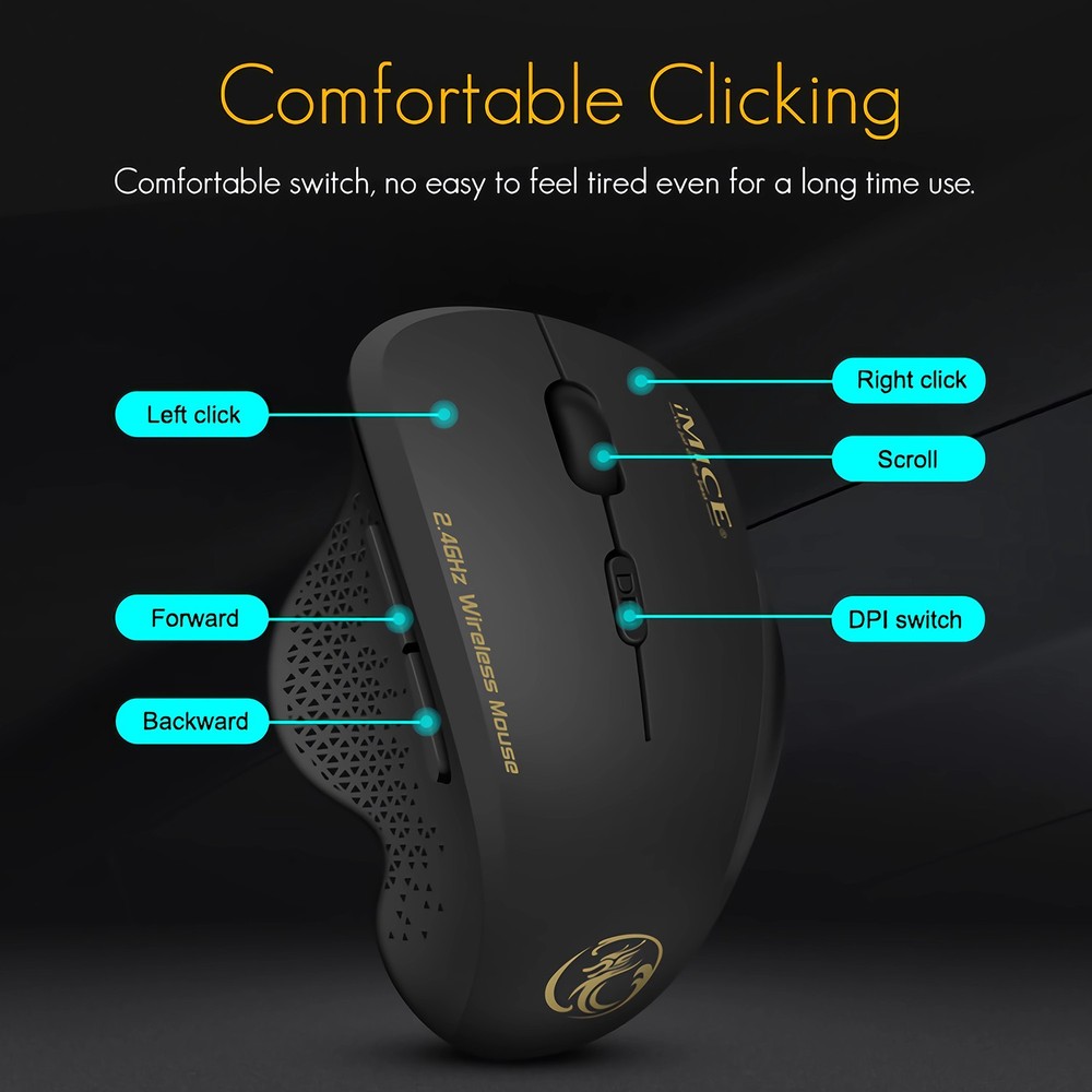 2.4GHz Wireless Optical Mouse Computer Mice 6 Buttons & USB Receiver for Laptop