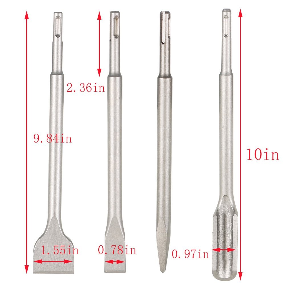 4 Pack SDS Plus Chisel Bits Durable Flat Chisel Grooving Chisel & Point Chisel