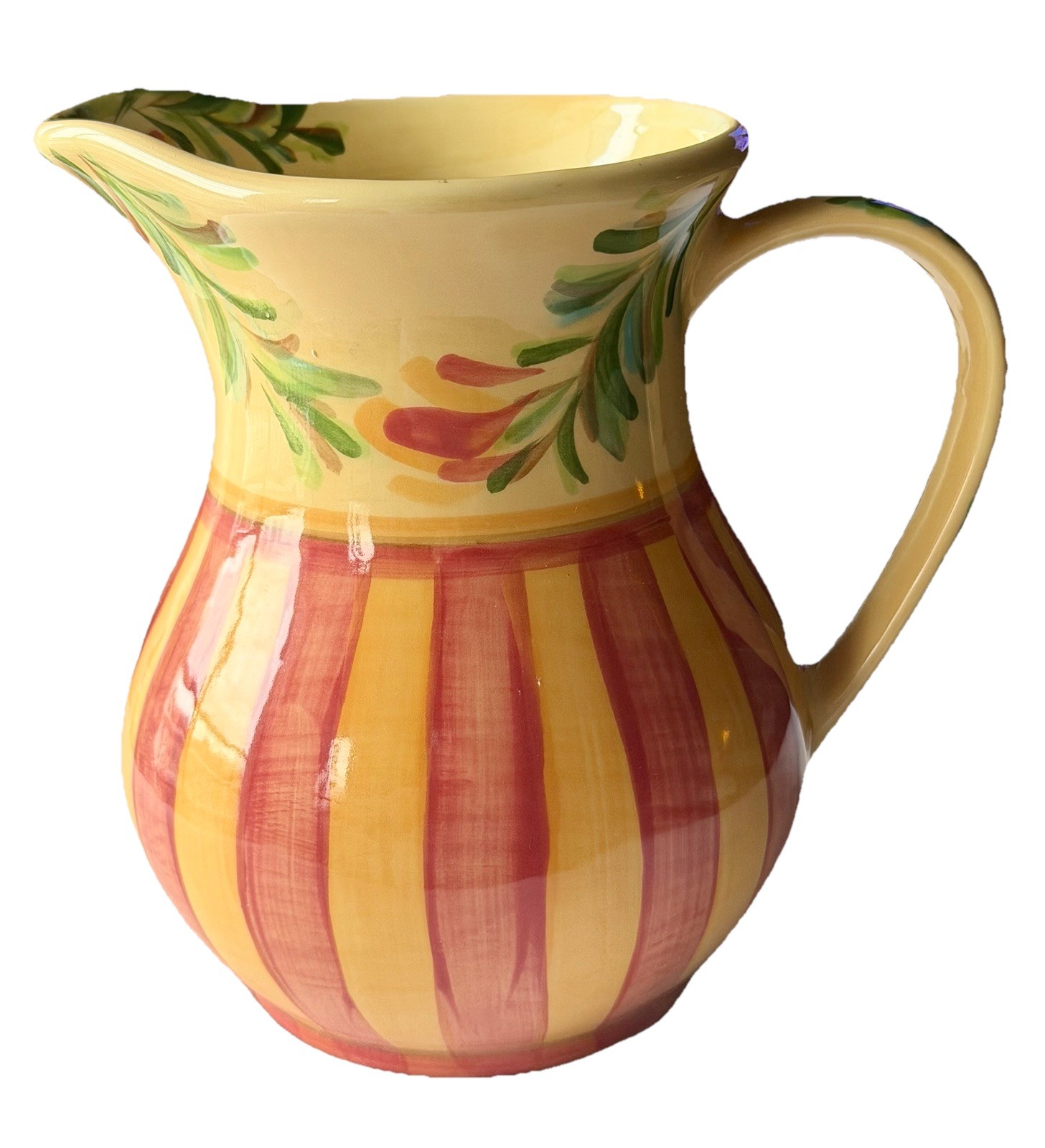 Gail Pittman Southern Living Siena 8”x8.5” Ceramic Pitcher Floral Striped 48 Oz.