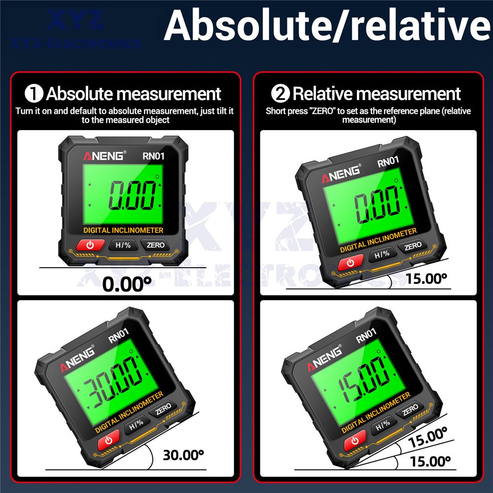 ANENG Digital Angle Finder Magnetic Protractor Level Box Inclinometer Tool 360°