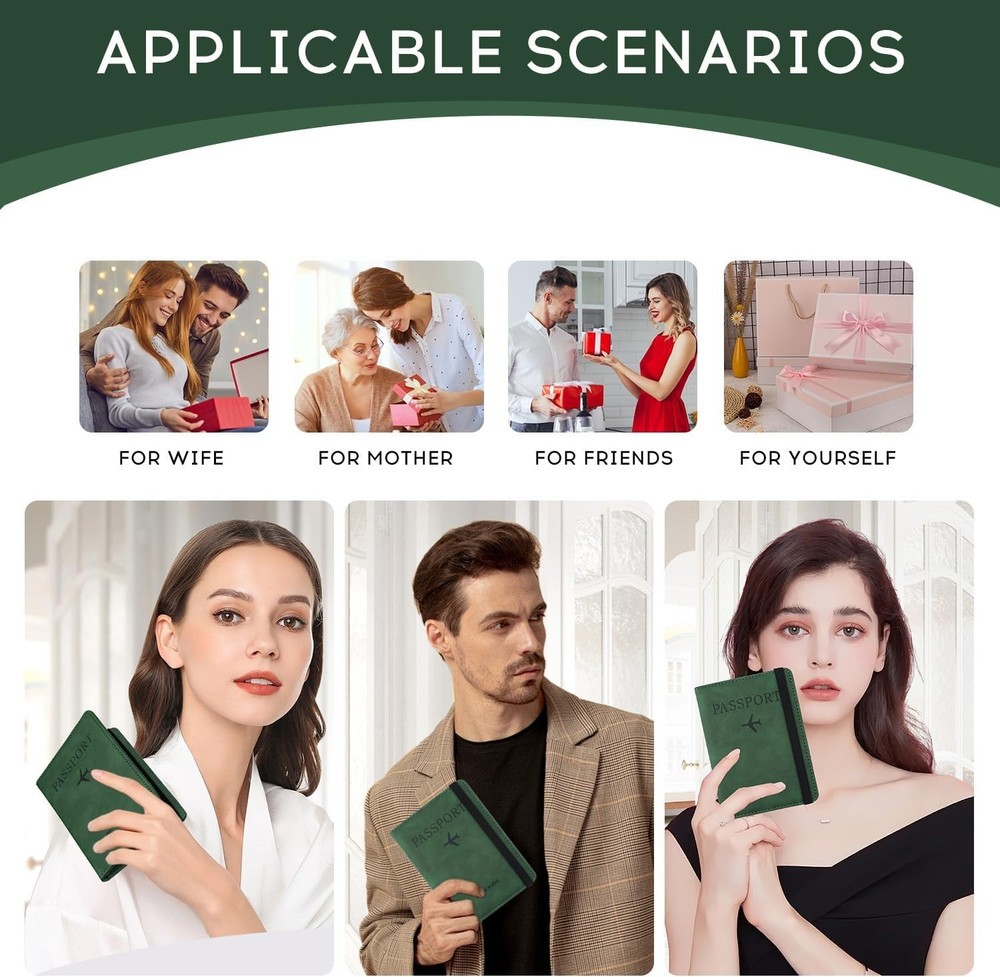 Waterproof RFID Blocking Passport Case - Multi-Functional Travel Accessory Green