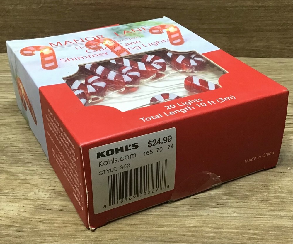 Manor Lane 20 CANDY CANE Shimmer String Lights 10ft Silver Metal String DEFECT