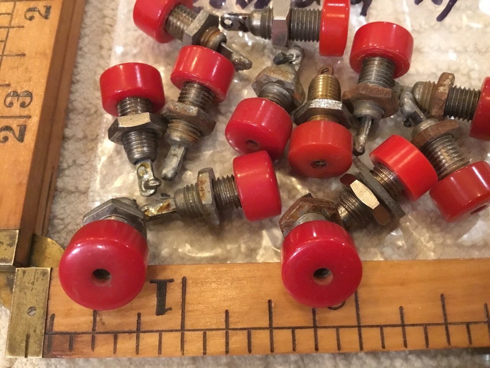 Two Vintage Red 2mm Jack Panel Mount Test Probe Bakelite, Used, Rounded Top