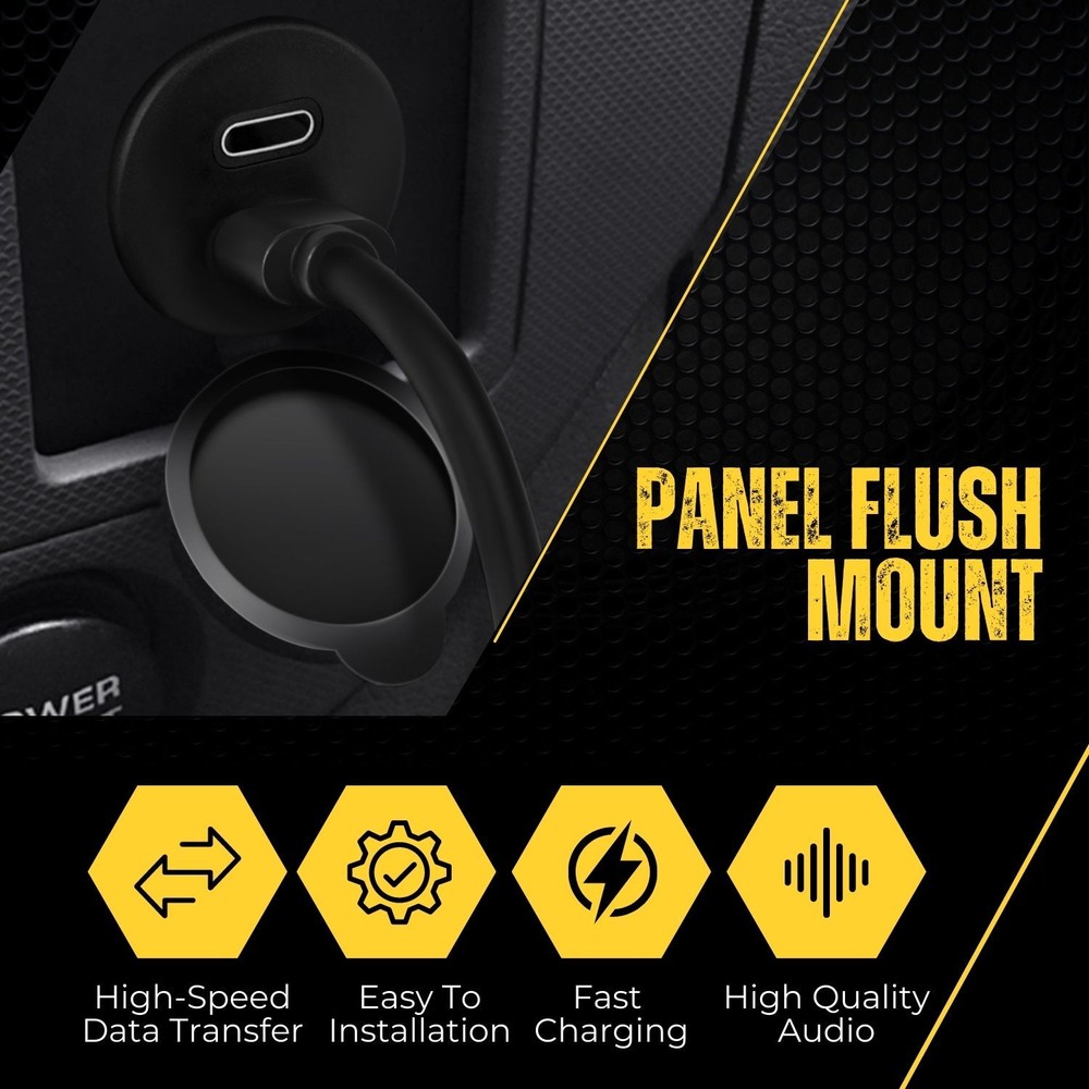 USB C 3.0 Flush Mount Extension Cable for Car Dashboard Panel Dash Mount 3ft 1M