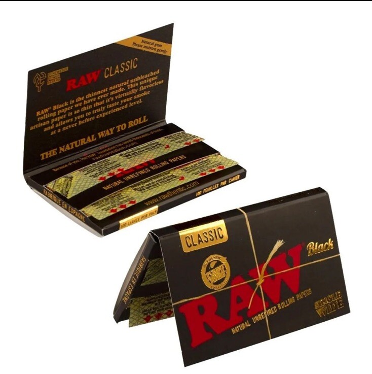 😎 🍃 25 x RAW CLASSIC BLACK SINGLE WIDE ROLLING PAPERS FULL BOX AUTHENTIC 🍃😎