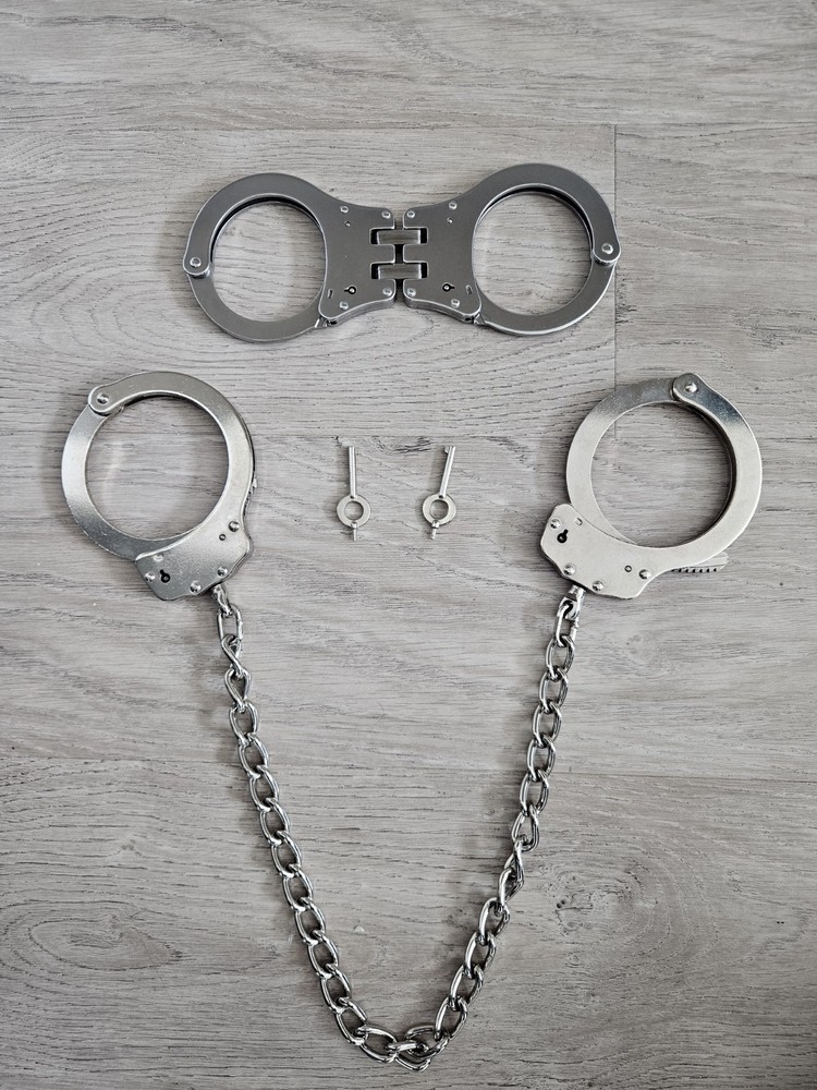 Leg Irons & Hinged Handcuffs set with two keys