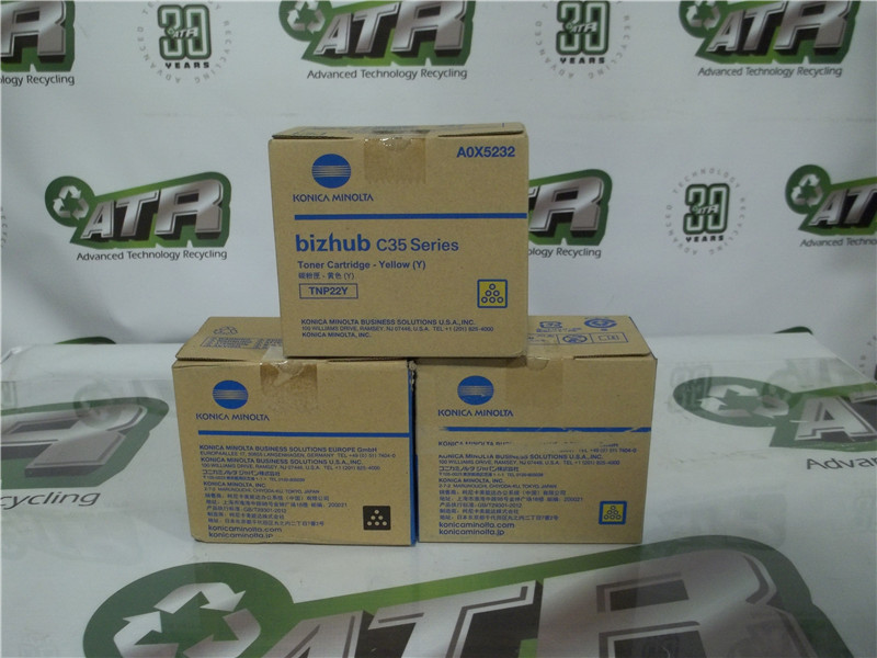 Konica Minolta Toners A95W130 Black, A95W230 Yellow, A0X5232 Yellow, Lot of 3