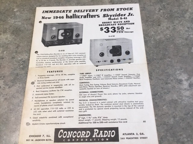 CONCORD RADIO PARTS CATALOG
