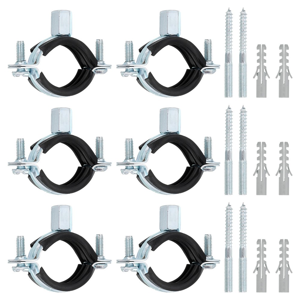 6 Pcs Adjustable Pipe Bracket Clamp, 1-1/4"(32mm) Wall Ceiling Mount Support